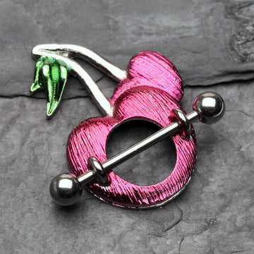 Detail View 1 of Sweet Cherries Nipple Shield Ring-Fuchsia